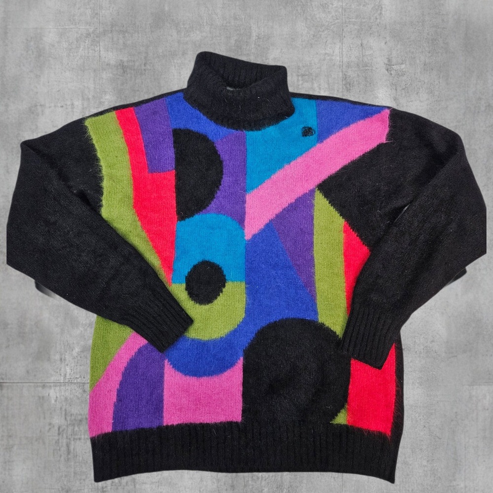 Rafaella Vintage Angora Wool Blend Geometric Abstract Turtleneck Sweater Medium